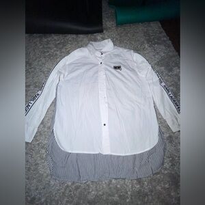 Karl Lagerfeld Paris Striped Logo Taped Shirt Womens Medium